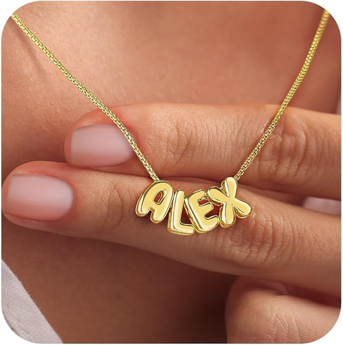 Custom Bubble 3D Letter Necklace Personalized Name Necklace 14K Gold Graduation Gifts Initial Nec... | Amazon (US)