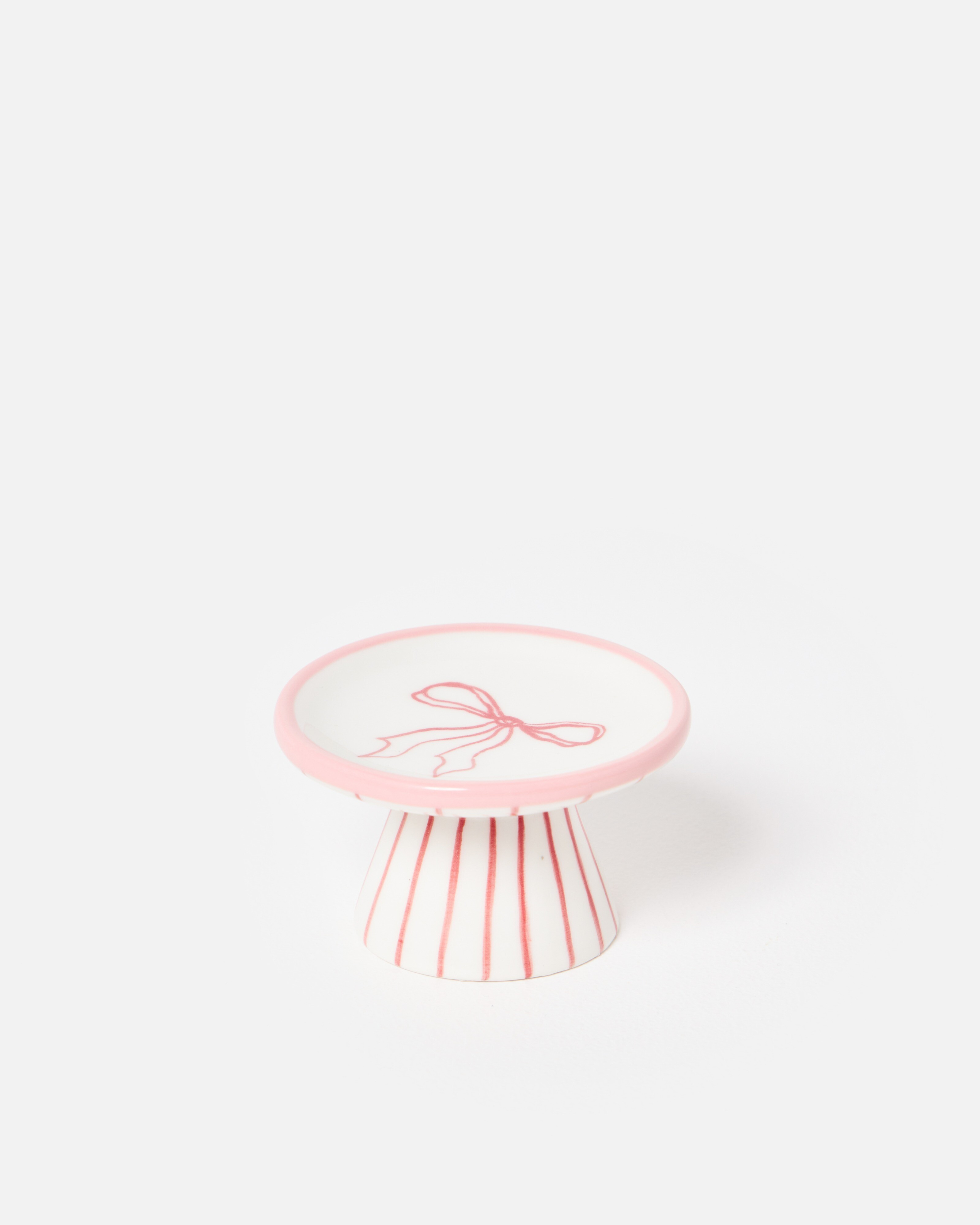 Bow Pink Stripe Pedestal Trinket Dish | Oliver Bonas | Oliver Bonas (Global)