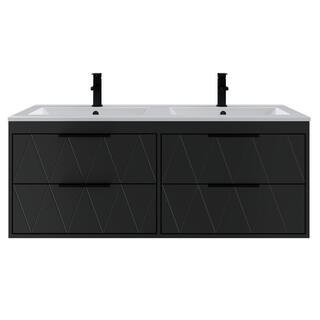 48 in. W x 18.1 in. D x 18.1 in. H 2-Sink Bath Vanity in Black with White Resin Top and Drain Faucet Set | The Home Depot