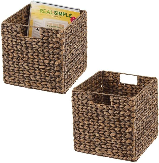 mDesign Natural Woven Hyacinth Cube Bin Basket Organizer with Handles, Storage for Bedroom, Home ... | Amazon (US)