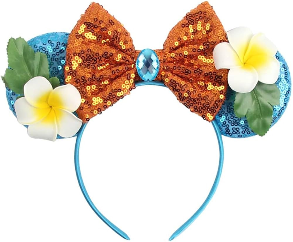 Tropical Mouse Ear Headbands Hawaiian Artificial Plumeria Flower Hair Band, Te Ka Hei Hei Mouse E... | Amazon (US)