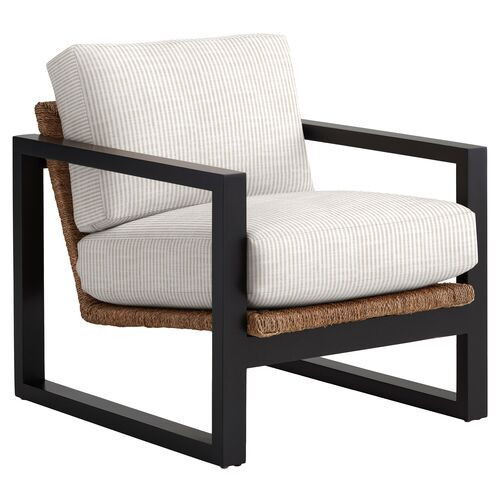 Effie Exposed Wood Chair - Inside Out Ticking Stripe - Handcrafted - Beige | One Kings Lane