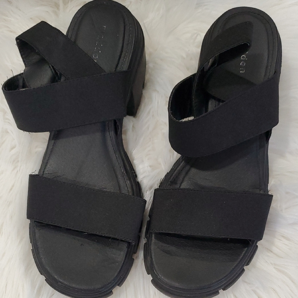Y2k Madden Girl Black Retro  Chunky Heel  Sandals with Wide Straps | Poshmark