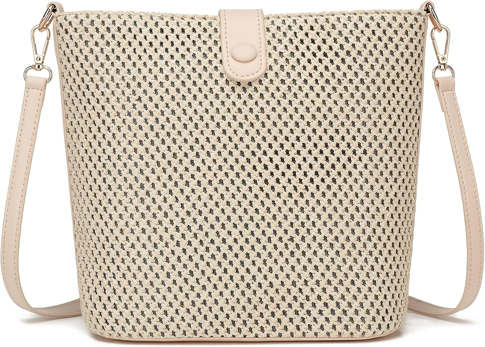 Straw Crossbody Bags for Women Summer Woven Beach Bag Raffia Shoulder Bag Leather Straps Straw Cl... | Amazon (US)
