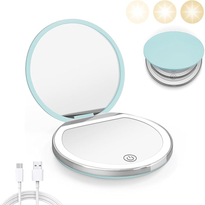 Compact Mirror with Light, 1X/3X Magnification LED Pocket Mirror with USB Data Cable,Mini Mirror ... | Amazon (US)