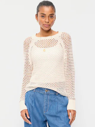 Seaside Cotton Open-Knit Raglan Sweater | Old Navy (US)