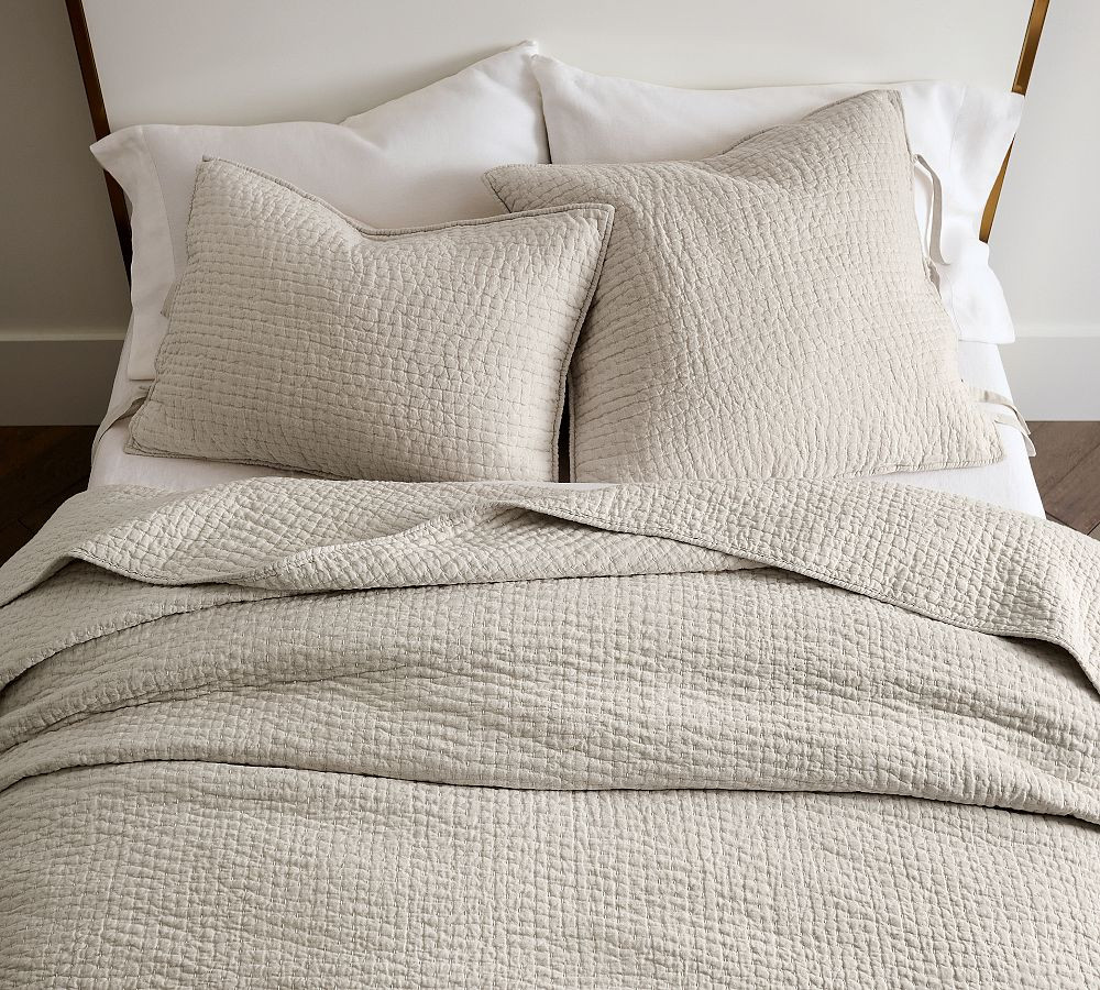Pick-Stitch Handcrafted Cotton Linen Quilt | Pottery Barn (US)
