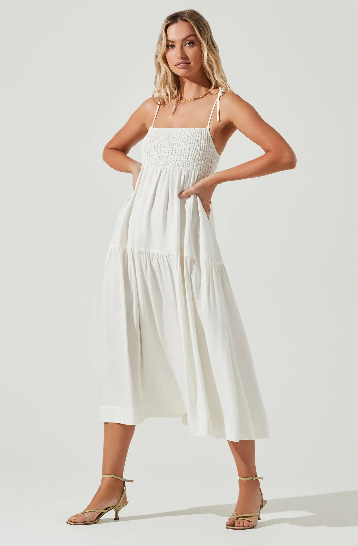 Marlene Square Neck Smocked Midi Dress - WHITE / M | ASTR The Label (US)
