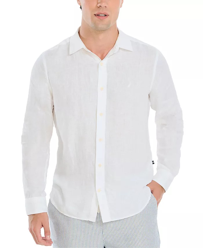 Men's Classic-Fit Long-Sleeve Button-Up Solid Linen Shirt | Macy's