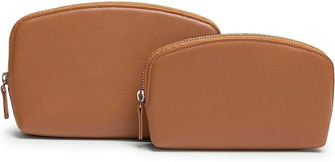 Leatherology Cognac Makeup Pouch Set Cosmetic Bag Organizer Set Comes with Small and Medium Pouch... | Amazon (US)