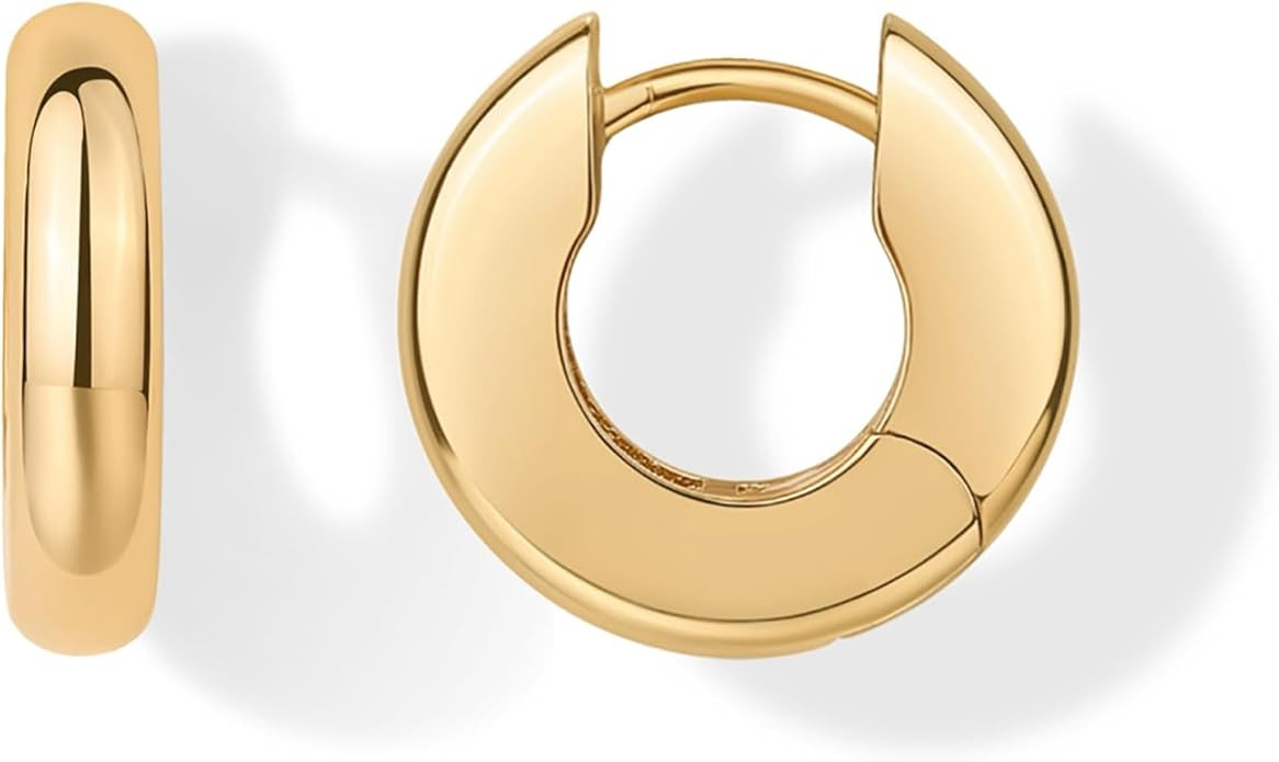 PAVOI 14K Gold Plated Chunky Huggies Earrings for Women - 925 Sterling Silver Posts Small Gold Hu... | Amazon (US)