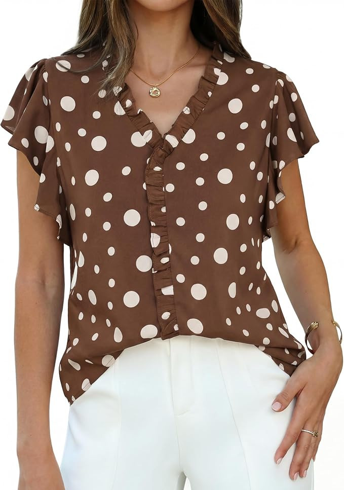 GRACE KARIN 2026 Womens Boho Tops Dressy Casual Ruffle Chiffon Blouses | Flutter Sleeve Floral Sh... | Amazon (US)