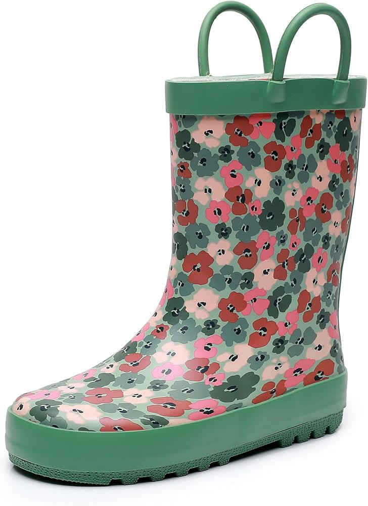 Toddler Rain Boots for Boys Girls Waterproof Rubber Kids Rain Boots with Easy on Handles all | Amazon (US)