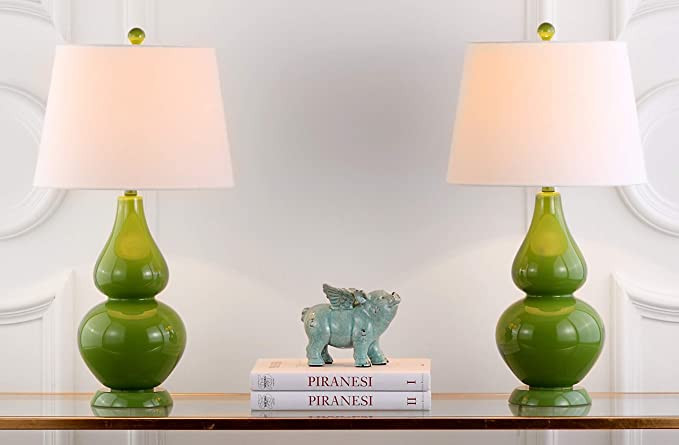 SAFAVIEH Lighting Collection Cybil Modern Contemporary Green Double Gourd Glass 27-inch Bedroom L... | Amazon (US)