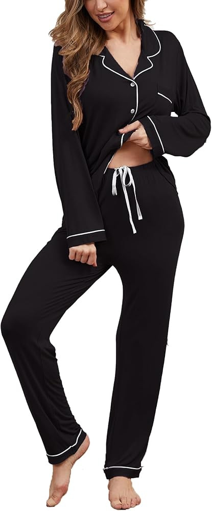 Button Up Pajamas for Women Long Sleeve Sleepwear Soft Loungewear Ladies Pjs Set XS-XXL | Amazon (US)