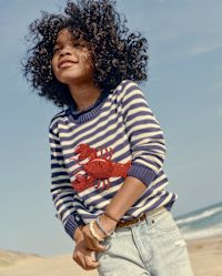 Kids Long Sleeve Striped Embroidered Chenille Lobster Sweater - Driftwood Bay - WHITE | Gymboree | Gymboree