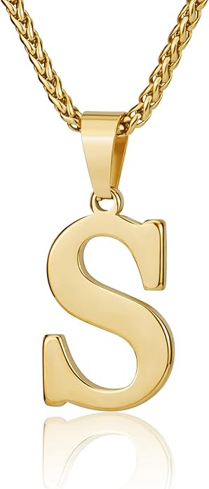 Initial Necklace for Men Women Boys Girls, 18K Gold Plated 26 Letters Pendant Necklace, Personali... | Amazon (US)
