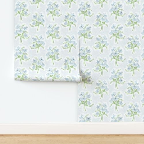 Pearl's Bouquet Soft Blue and Light Green | Spoonflower