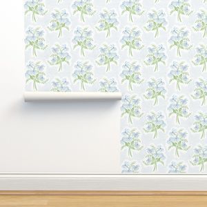 Pearl's Bouquet Soft Blue and Light Green | Spoonflower