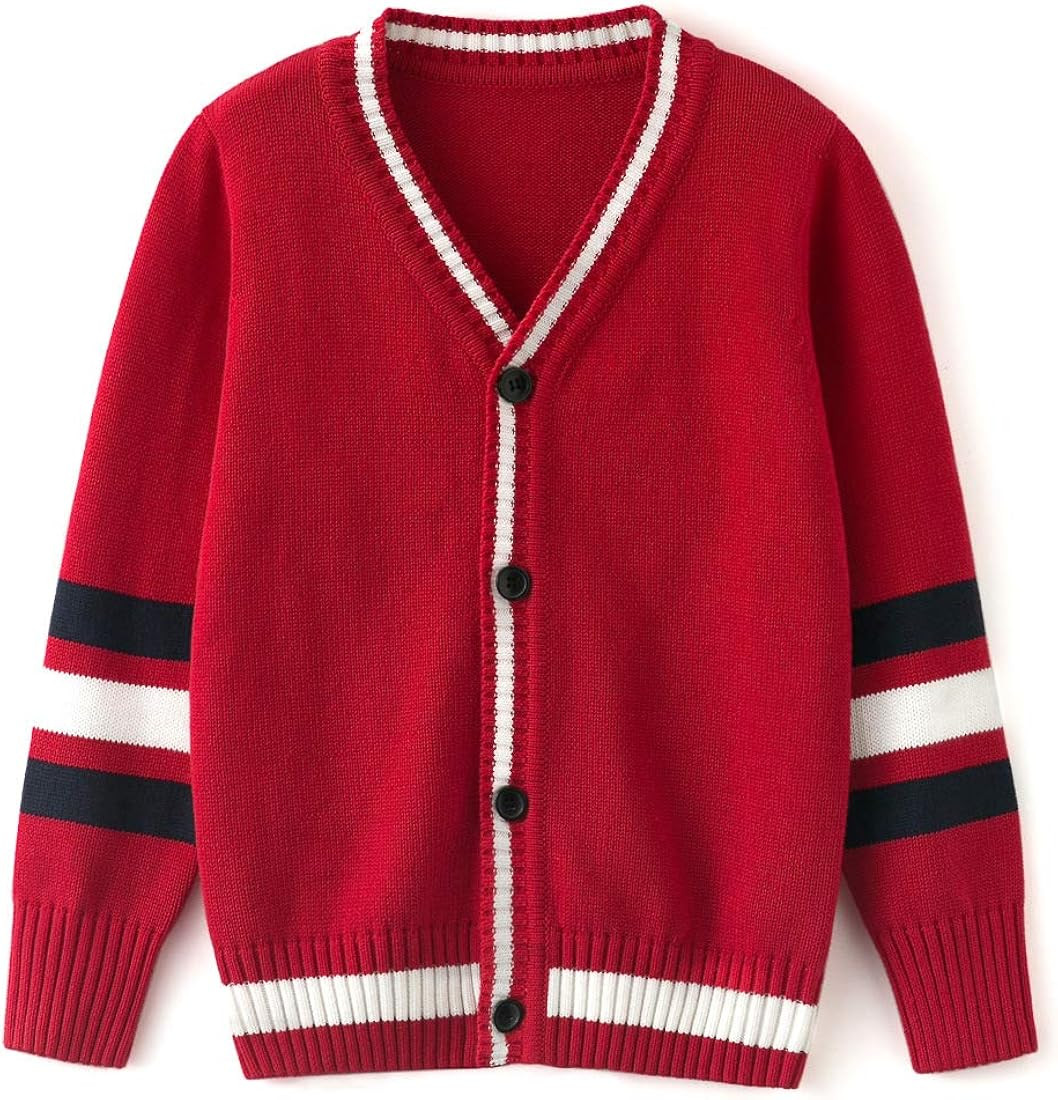 Curipeer Boys' Cardigan Knitted Sweater Fall Button Up Sweater Cardigan for Toddler Boys 3-14Y | Amazon (US)