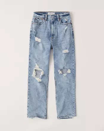 Abercrombie & Fitch Womens Ultra High Rise Ankle Straight Jeans in Ripped Light Wash - Size 28 | Abercrombie & Fitch US & UK