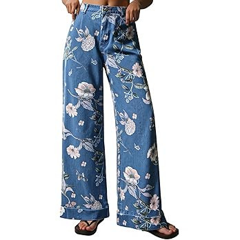 Cicy Bell Women's Floral Baggy Wide Leg Jeans Casual High Waisted Boyfriend Vintage Boho Denim Pa... | Amazon (US)