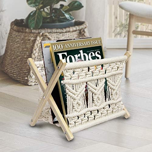 Sunlit Boho Magazine Holder, Decorative Macrame Books Magazines Rack, Towel Storage Basket, Rusti... | Amazon (US)