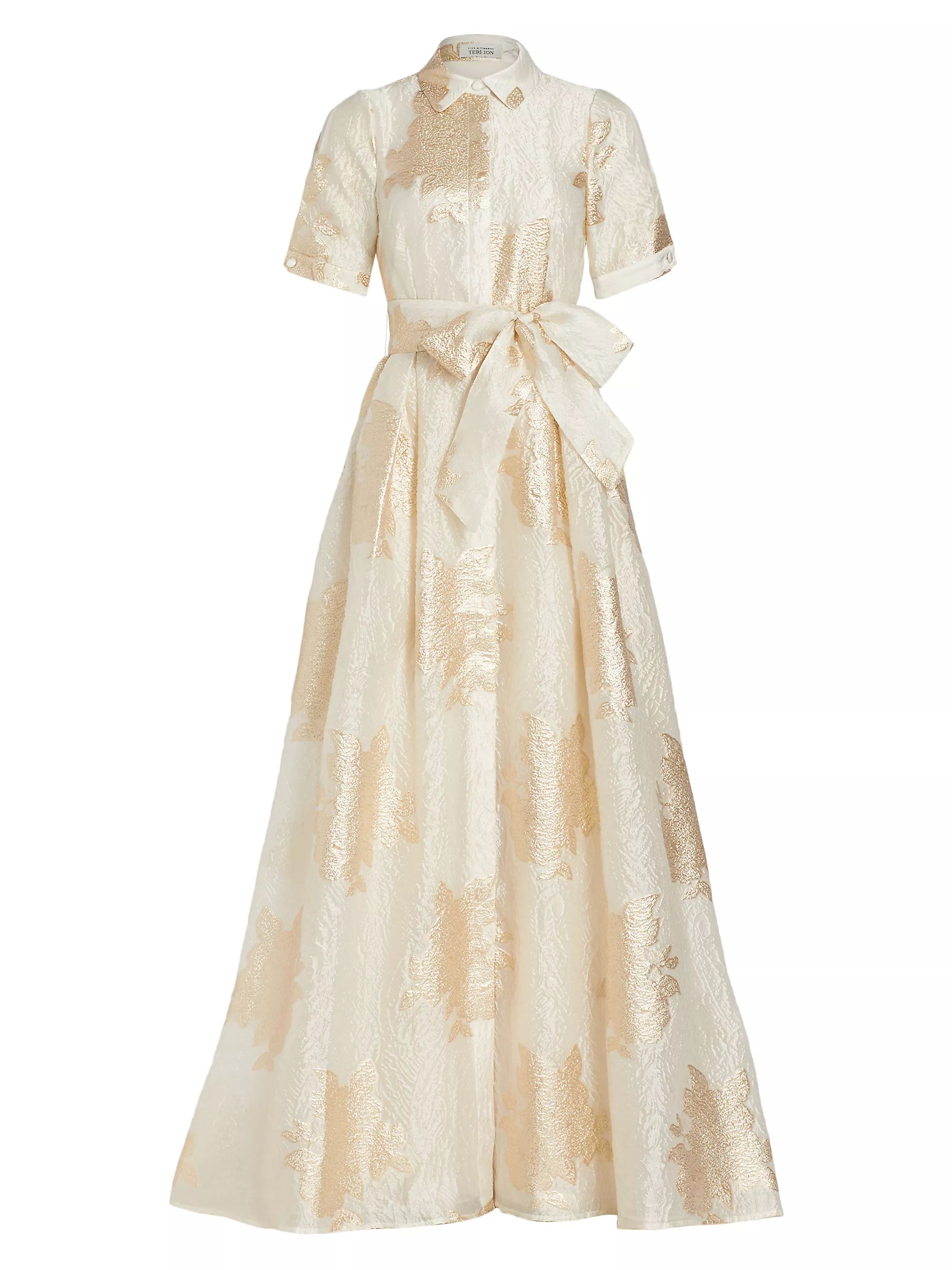 Shop Teri Jon by Rickie Freeman Brocade Organza Tie Waist Gown | Saks Fifth Avenue | Saks Fifth Avenue