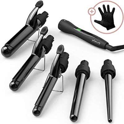 5 in 1 Professional Curling Iron and Wand Set - 0.3 to 1.25 Inch Interchangeable Ceramic Barrel W... | Amazon (US)