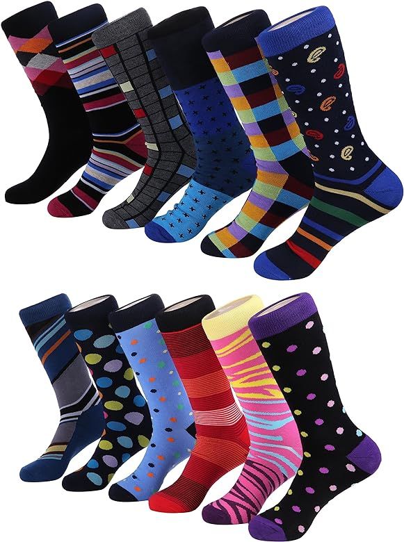 Marino Men's Dress Socks - Colorful Funky Socks for Men - Cotton Fashion Patterned Socks - 12 Pac... | Amazon (US)