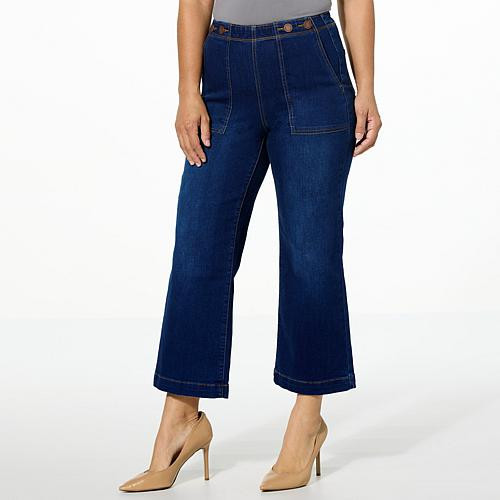 DG2 by Diane Gilman New Classic Stretch Denim Patch Pocket Crop Jean - Blue - Size Petite 16 | HSN