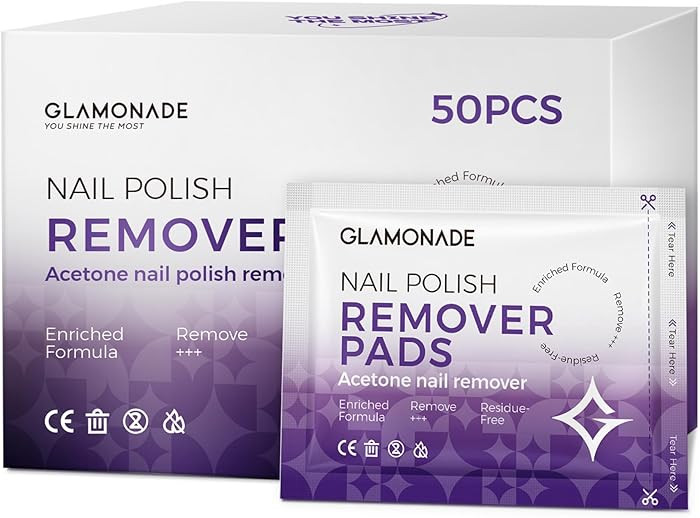 Nail Polish Remover Pads: 50 Pack Bulk Set Acetone Nail Polish Remover Wipes Individually Wrapped... | Amazon (US)