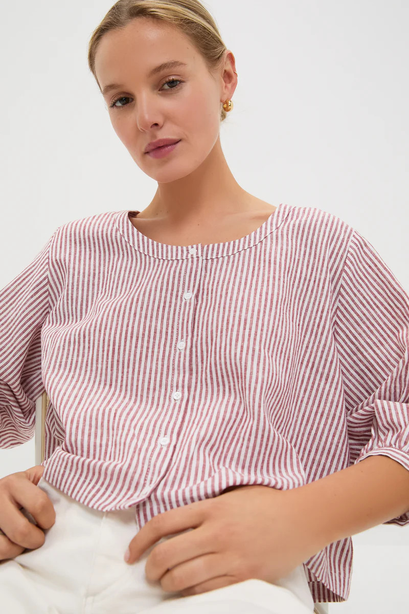 Red Stripe Linen Kennedi Blouse | Tuckernuck (US)