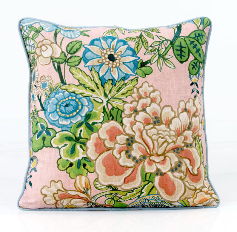 Thibaut Peony Garden Pillow Cover in Blush, Chinoiserie Pillow Cover, Pink Accent Pillow Cover, P... | Etsy (US)