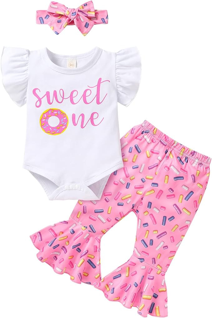 YOUNGER TREE Baby Girl 1st Birthday Outfit - My First Birthday Romper & Flared Pants | Amazon (US)