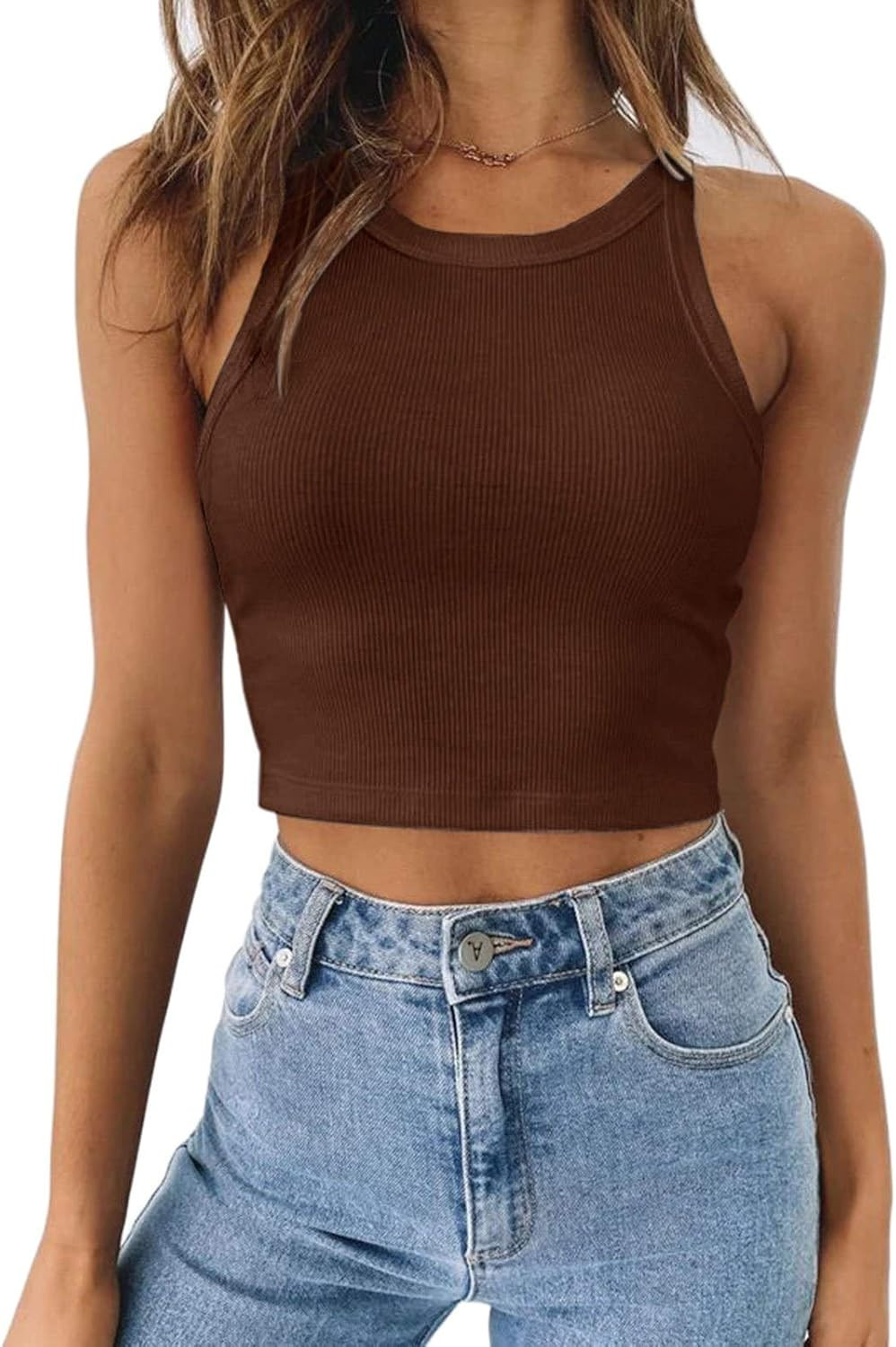 Berryou Women's Racer Back Tank Tops Sexy Sleeveless Halter Neck Crop Tops | Amazon (US)