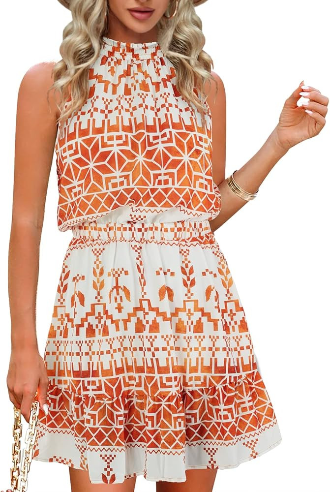 Summer Dress for Women Chiffon Blouses Skirt Spaghetti Sleeveless Tops Halter Ruffle Romper Sun F... | Amazon (US)