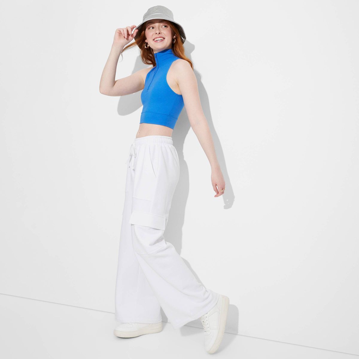 Women's High-Rise Wide Leg Baggy Cargo Sweatpants - Wild Fable™ White XS | Target