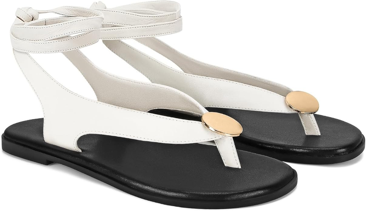 Flat Sandals for Women Strappy Sandals Comfortable Dressy Beach Flip Flop Slides Thong Sandals fo... | Amazon (US)