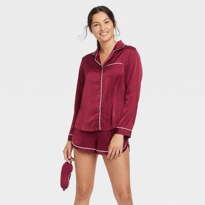 Women's 3pc Satin Long Sleeve Notch Collar Top and Shorts Pajama Set with Eye Mask - Stars Above... | Target