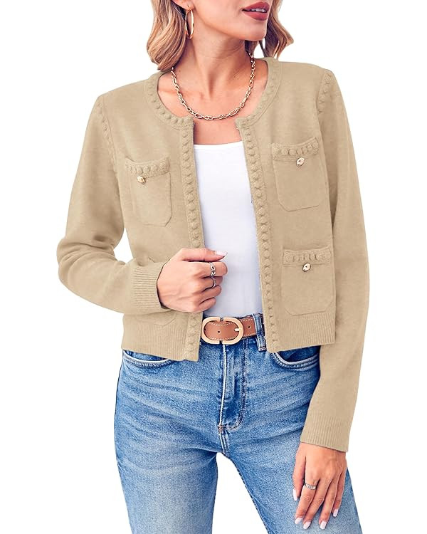 Esobo Womens Knit Cardigan Sweaters 2024 Fall Open Front Long Sleeve Cropped Casual Jacket Outerw... | Amazon (US)