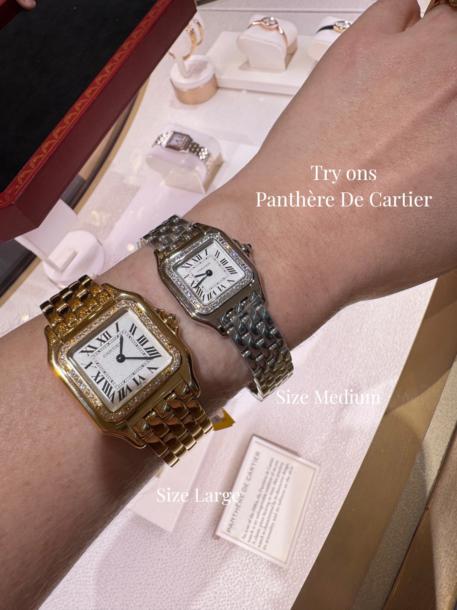 Trying on the beautiful Cartier Panthiere De Cartier watches. Which size is your favorite? Let me know in the comments. ❤️

#LTKdayinmylife #LTKPetite #LTKGiftGuide