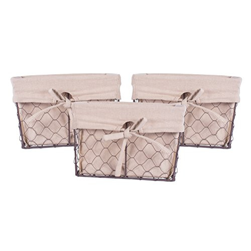 Home Traditions Vintage Metal Chicken Wire Storage Basket with Removable Fabric Liner, Set of 3 Smal | Amazon (US)