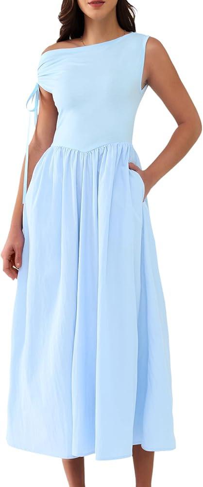 DRESSTELLS Summer Off The Shoulder Dresses for Women, One Short Sleeve Midi Casual Beach Vacation... | Amazon (US)