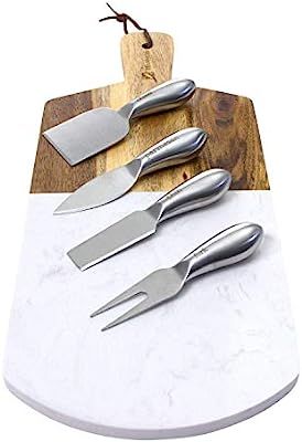 Zelancio Marble and Acacia Wooden Serving Cheese Board, 6 Piece Set Includes Stainless Steel Chee... | Amazon (US)