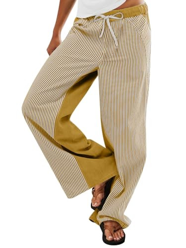 PEIHOT Low Rise Striped Pajama Pants for Women Pull On Draw String Boho Wideleg Jeans Trendy 2025 | Amazon (US)