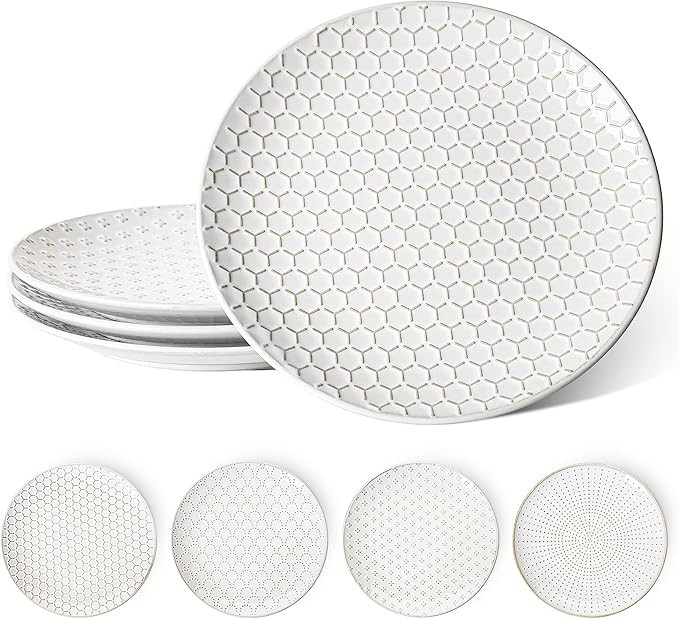LE TAUCI Dinner Plates 10 Inch, Ceramic Dish Set for Kitchen, Embossed Serving Dish, Microwave Ov... | Amazon (US)