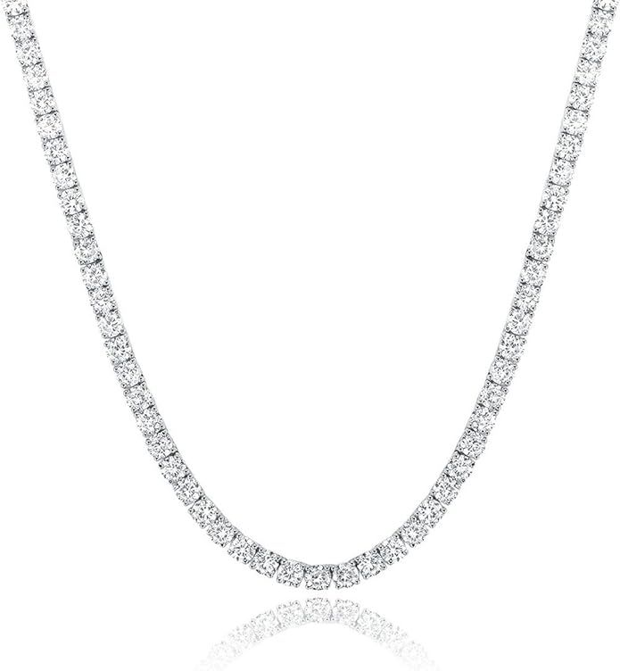 Tennis Necklace 18K White Gold Plated | 4.0mm Round Cubic Zirconia Cut Faux Diamond Tennis Chain ... | Amazon (US)