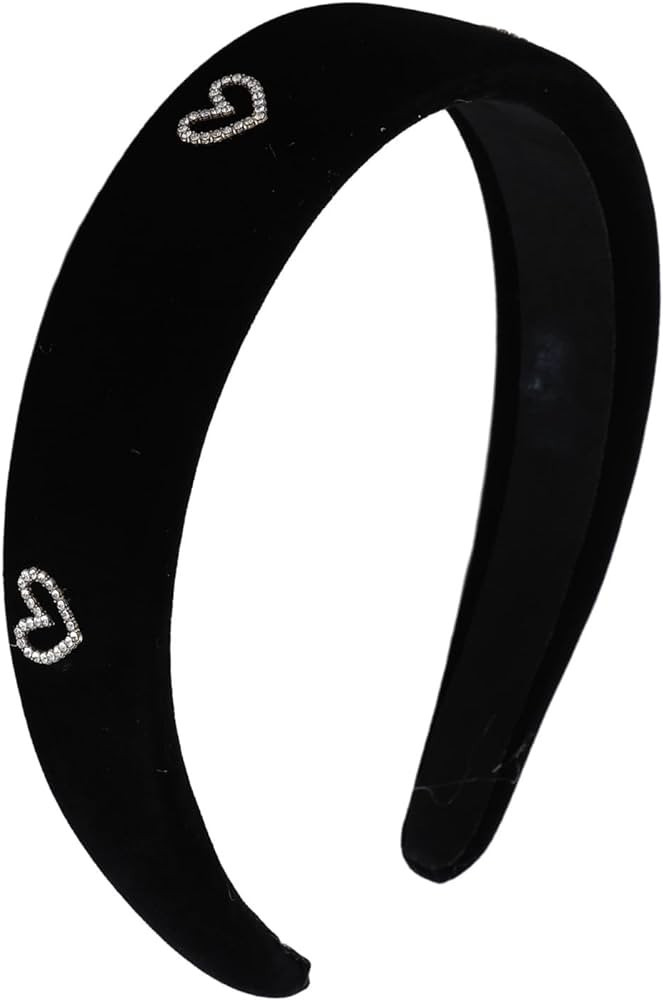 Kasmena Black Padded Headbands for Women, Solid Wide Rhinestone Heart Headband for Girls Plain So... | Amazon (US)