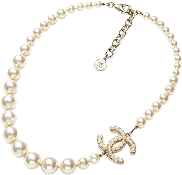 Women's white pearl necklace with letter charm; adjustable-length necklace suitable for a variety... | Amazon (US)